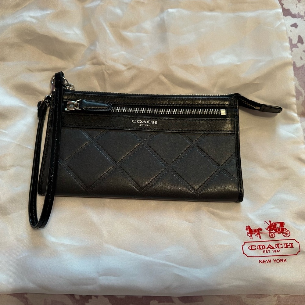 Coach Quilted Black Leather Wristlet